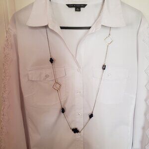 Blue Clover Necklace with women's white shirt/Necklace.